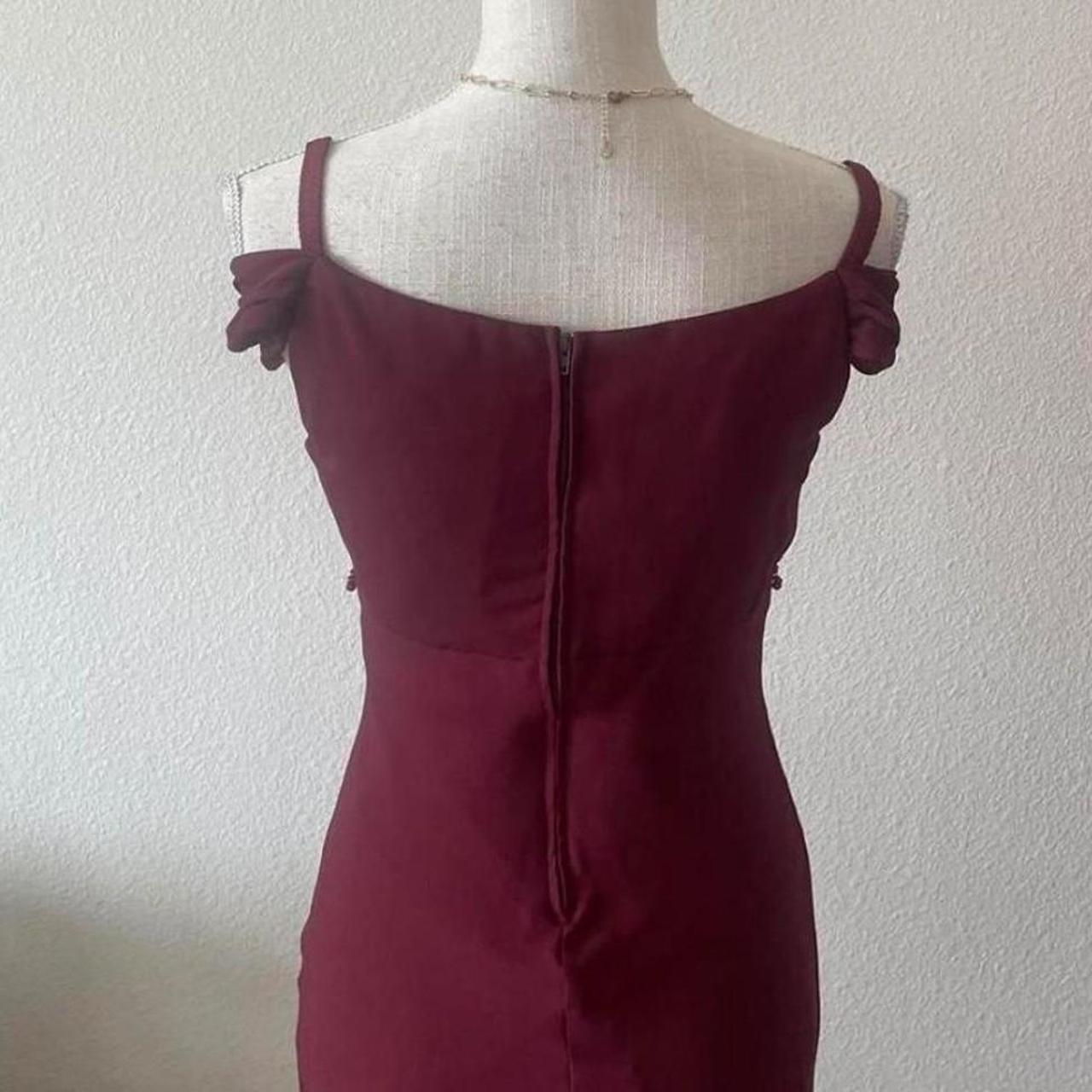 Robe de soirée vintage bordeaux taille haute, épaules dénudées, élégante, perlée, superbe, nv3751