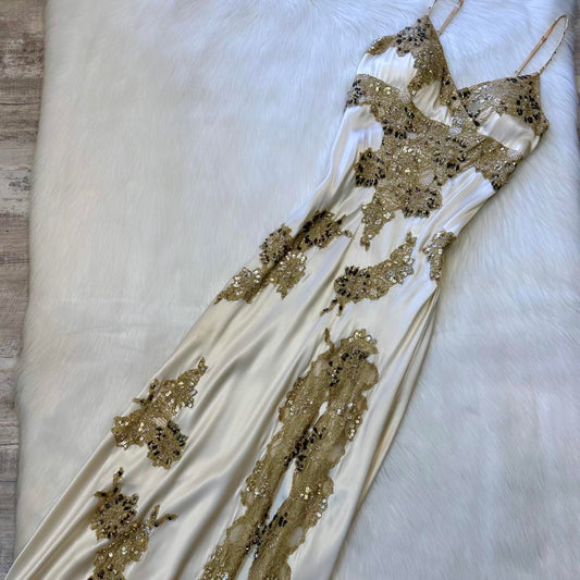 NiceVestidos-Robe de bal longue en satin et mousseline de soie, magnifique robe de soirée élégante, blanc ivoire, paillettes brillantes, dentelle exquise, nv5454
