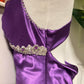 Robe de soirée longue en satin violet, style vintage, exquise, perlée, longueur au sol, robe de bal, robe de soirée nv3704