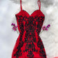 Rotes, exquisites, langes Chiffon-Ballkleid mit Perlen, NV5330