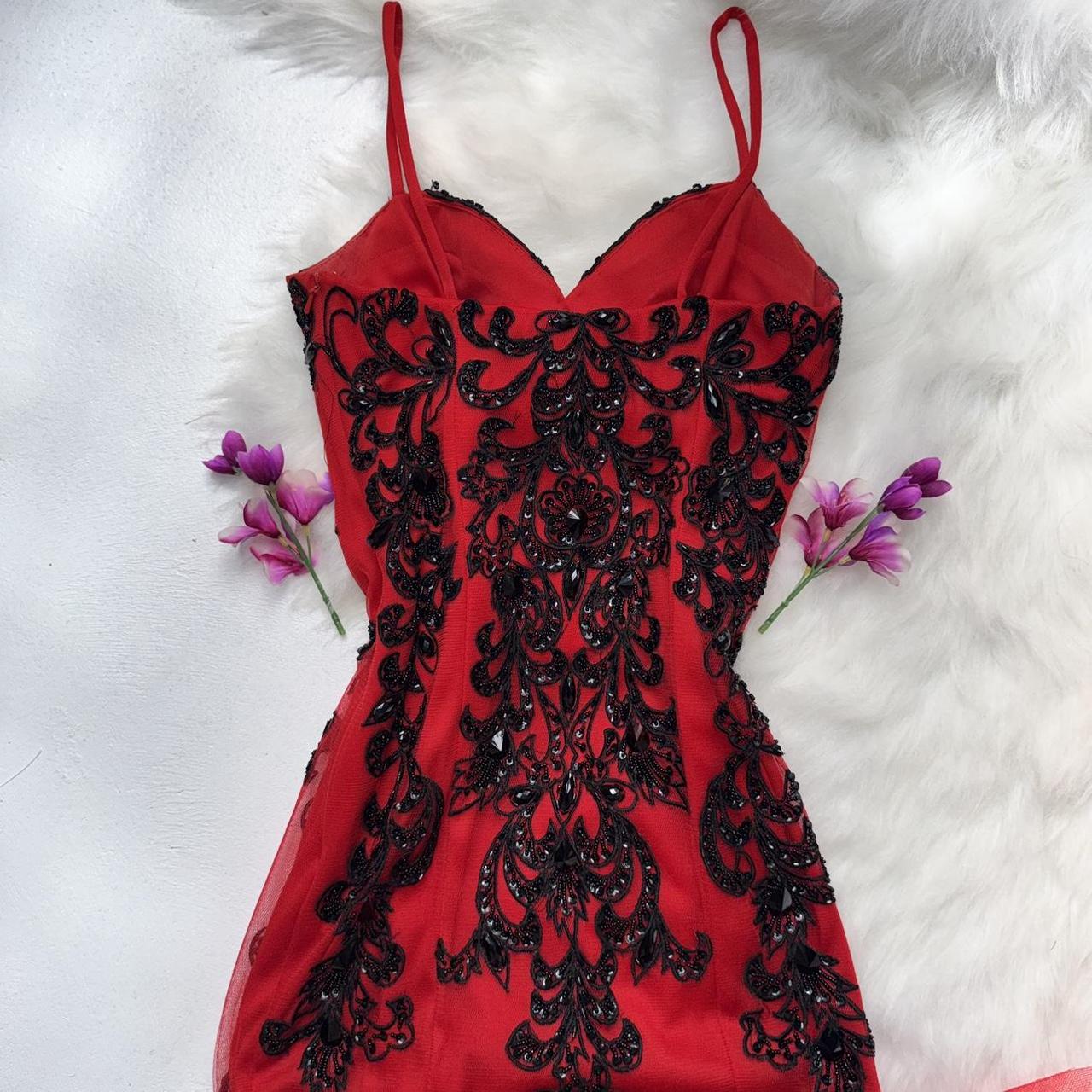 Rotes, exquisites, langes Chiffon-Ballkleid mit Perlen, NV5330