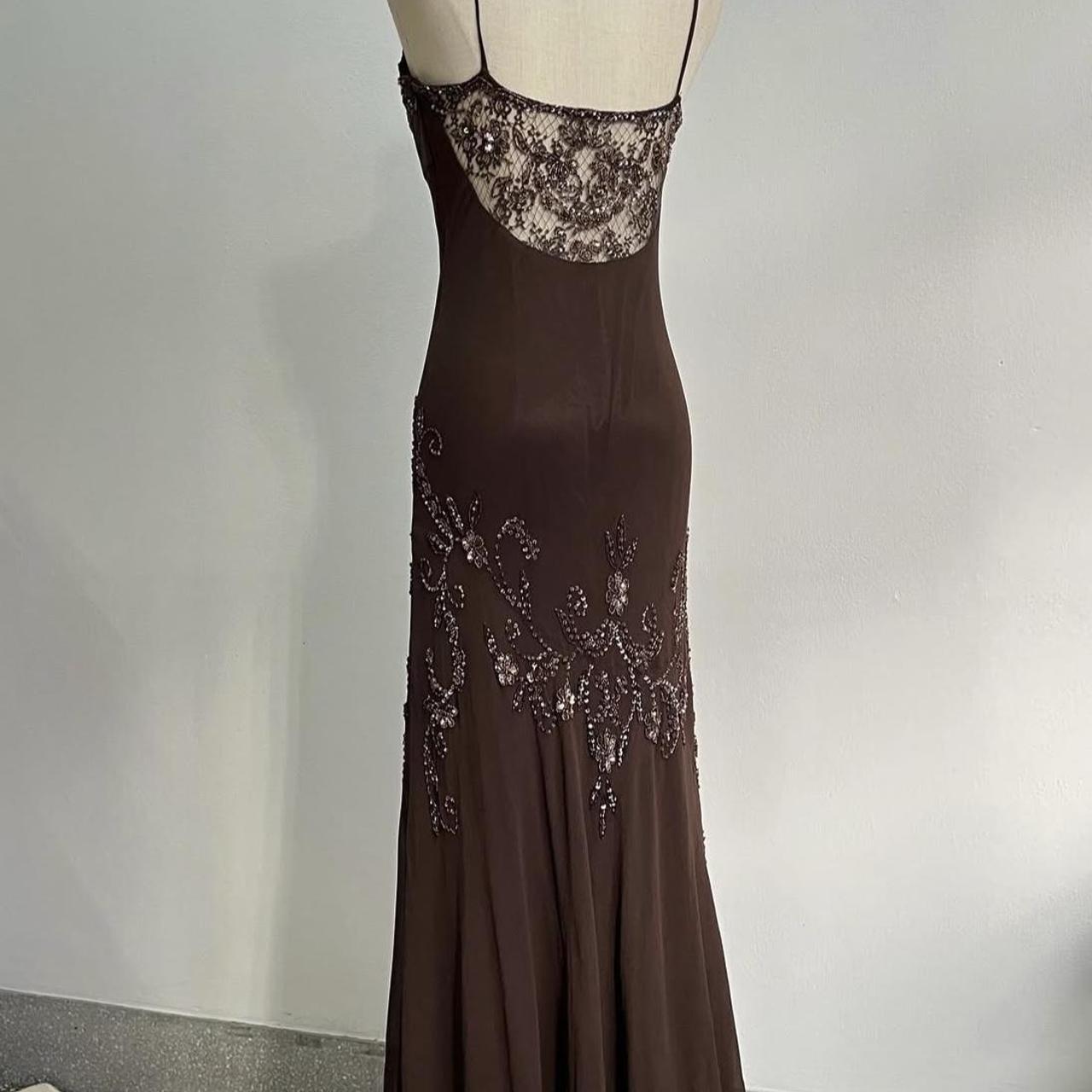 🧚🏼‍♂️Seltenes Vintage-Maxikleid im Y2K-Stil im böhmischen Stil mit brauner Spitze, Perlen, Pailletten und Blumenstickerei, elegantes Ballkleid, Abendkleid, Partykleid, NV4408