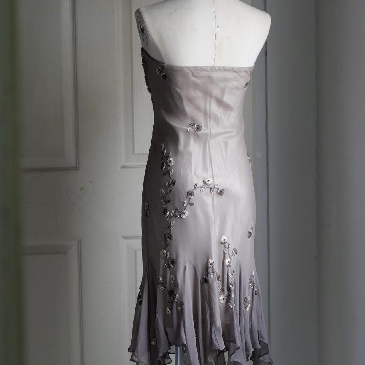 🧚🏼‍♂️Robe de soirée vintage gris chaud Y2K, style bohème, florale, brodée de perles, dos nu, robe de bal, robe de soirée, robe d'invité de mariage, nv4405
