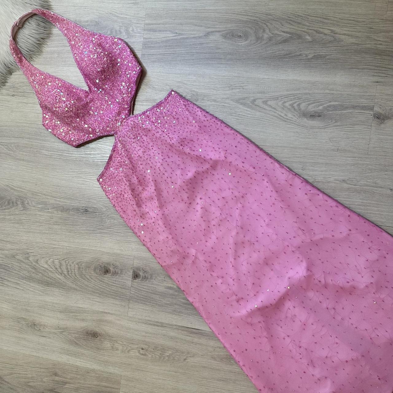 NiceVestidos - Rosa glänzendes, wunderschönes, charmantes, rückenfreies, langes Ballkleid aus Satin-Chiffon, formelles Abendkleid, NV5445