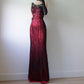 Rot Schwarz Vintage Mode Zarte Blumen Perlen Spitze Lange Tüll Satin Ballkleid Geburtstag Party Kleid Abendkleid Ballkleid nv3906