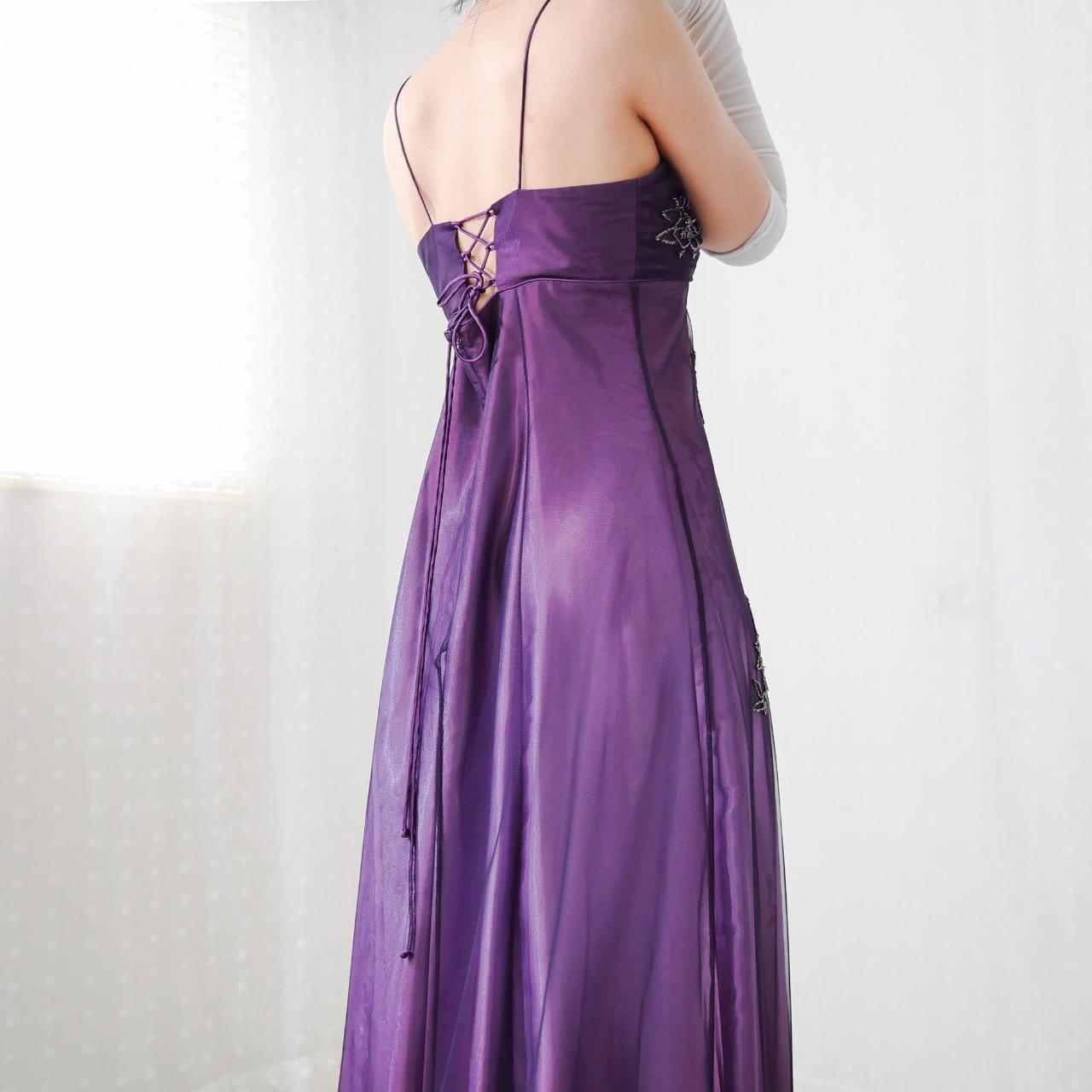 Robe de soirée longue en satin et tulle, dos nu, à lacets, élégante, dégradé de couleurs, perles exquises, bretelles spaghetti, violet, nv3669