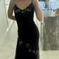 Black stylish elegant exquisite floral spaghetti strap long chiffon ball gown evening dress with jacket nv3425