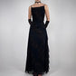 Robe de soirée longue et élégante en mousseline de soie, noire, brillante, vintage, à la mode, exquise, à bretelles spaghetti, à volants, robe de bal, robe de soirée, robe de bal nv3756