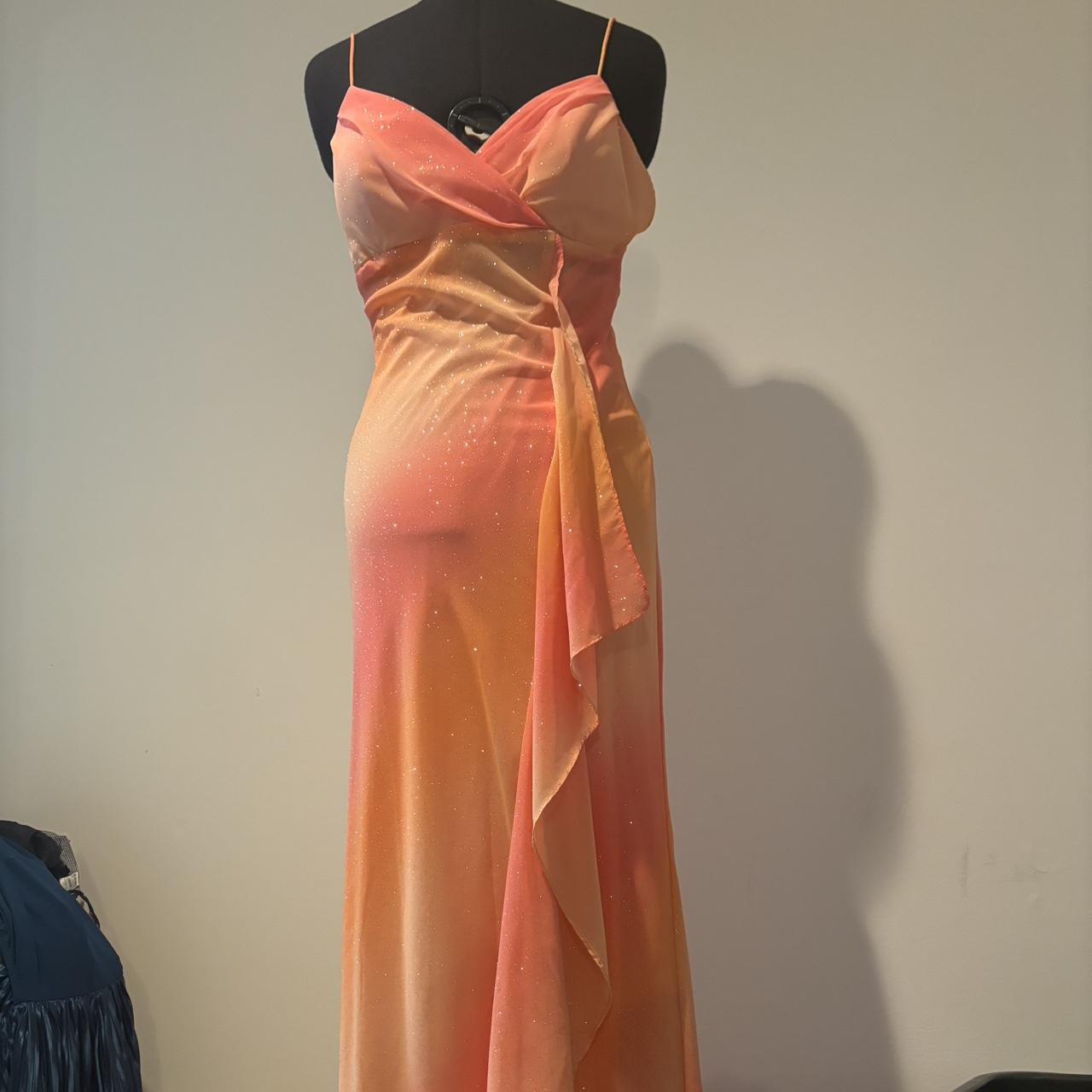 Orange Fashion Gradient Elegante Ärmellose Lange Chiffon Bodenlangen Ballkleid Abendkleid Partykleid nv3722