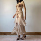 Romantisches hellbraunes, mit Perlen verziertes Chiffon-Ballkleid mit Blumenmuster, NV5363