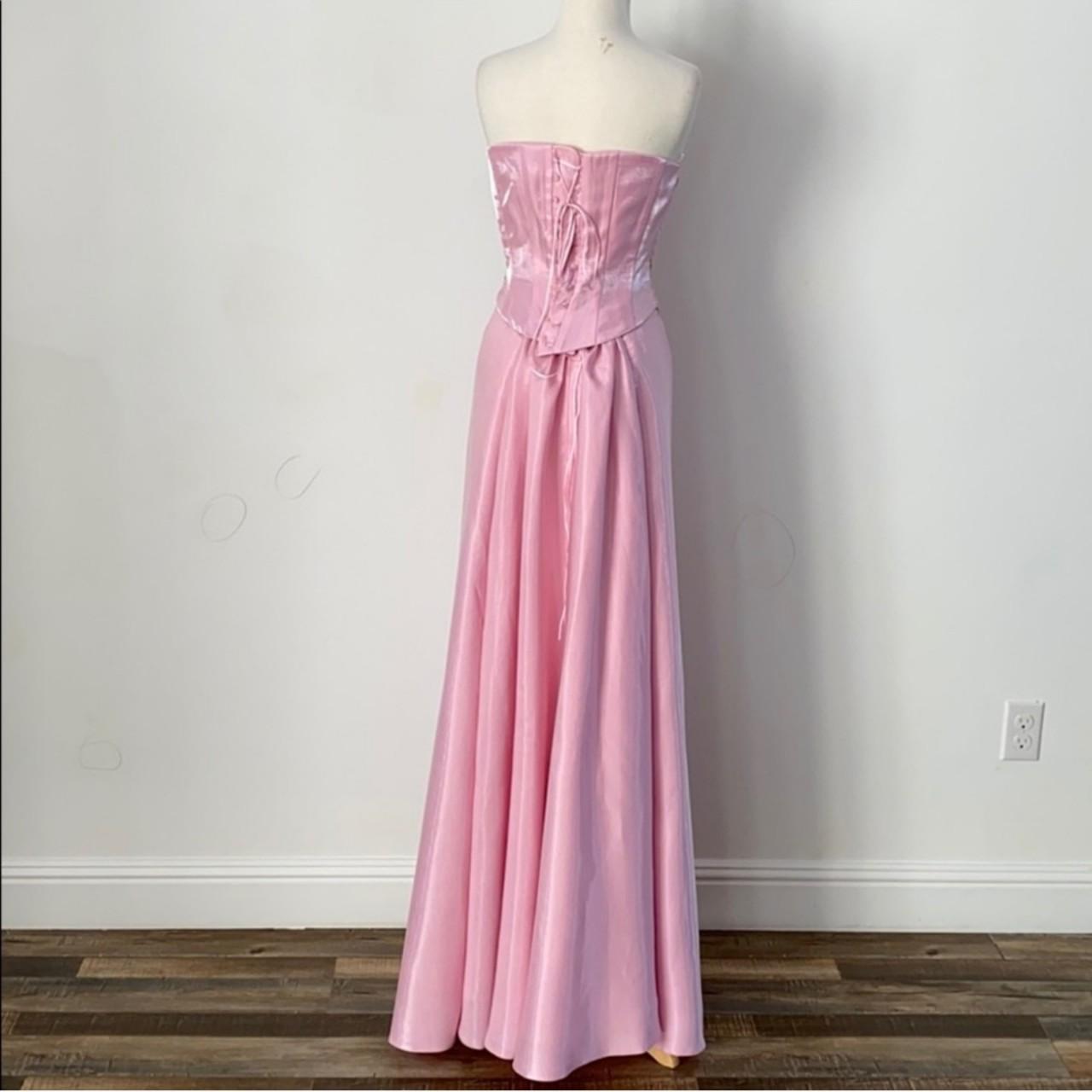 Superbe robe de soirée longue en satin rose à nouer et à fleurs, style féerique, 2 pièces, style corset, robe de bal, nv3746