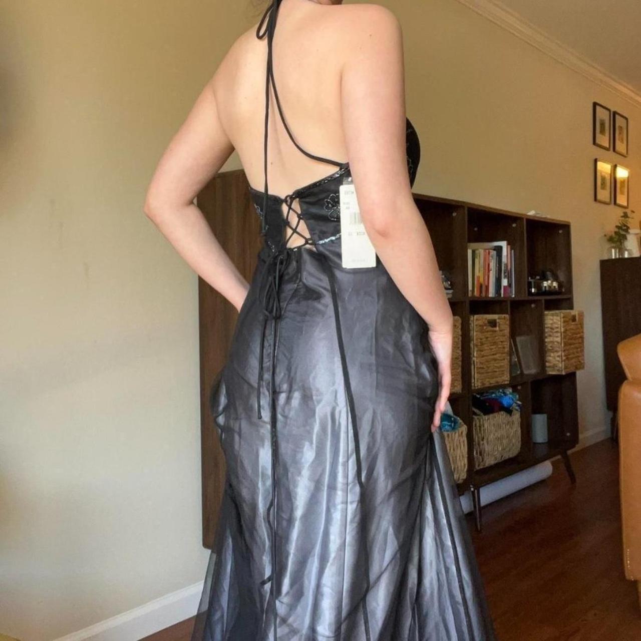 Robe de soirée longue en satin et tulle, élégante, dos nu, style vintage, noire et bordeaux, avec perles exquises, nv3743