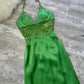 Robe de soirée longue en satin vert brillant et perlé, élégante et brillante, nv4562