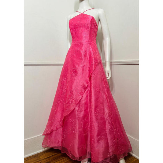 Rosa Vintage Glitzer Stern Kleid Organza Langes Tüll Ballkleid Abendkleid Partykleid nv4258