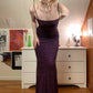 Robe de soirée longue à paillettes et bretelles spaghetti, élégante et brillante, violette, nv3640
