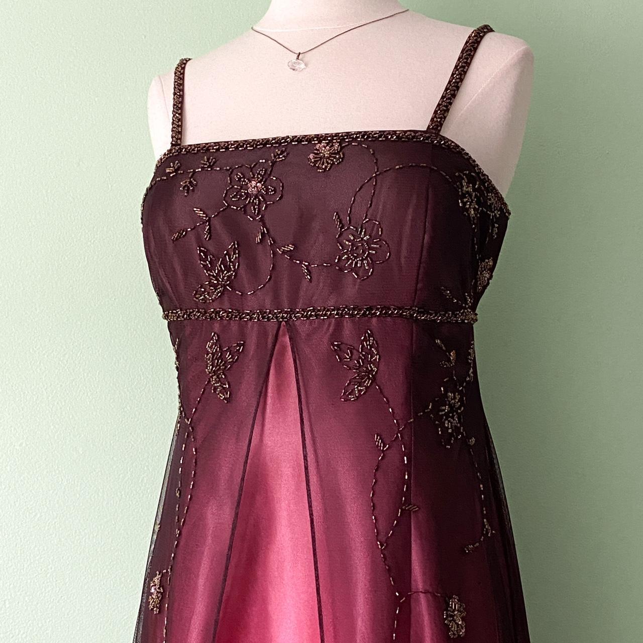 NiceVestidos - Robe longue bordeaux à fleurs et perles, style vintage, en tulle, pour femme, NV5648