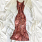 Braunes Perlenkleid, elegantes langes Satin, Geburtstagskleid, Ballkleid, Partykleid, Heimkehrkleid, nv4530