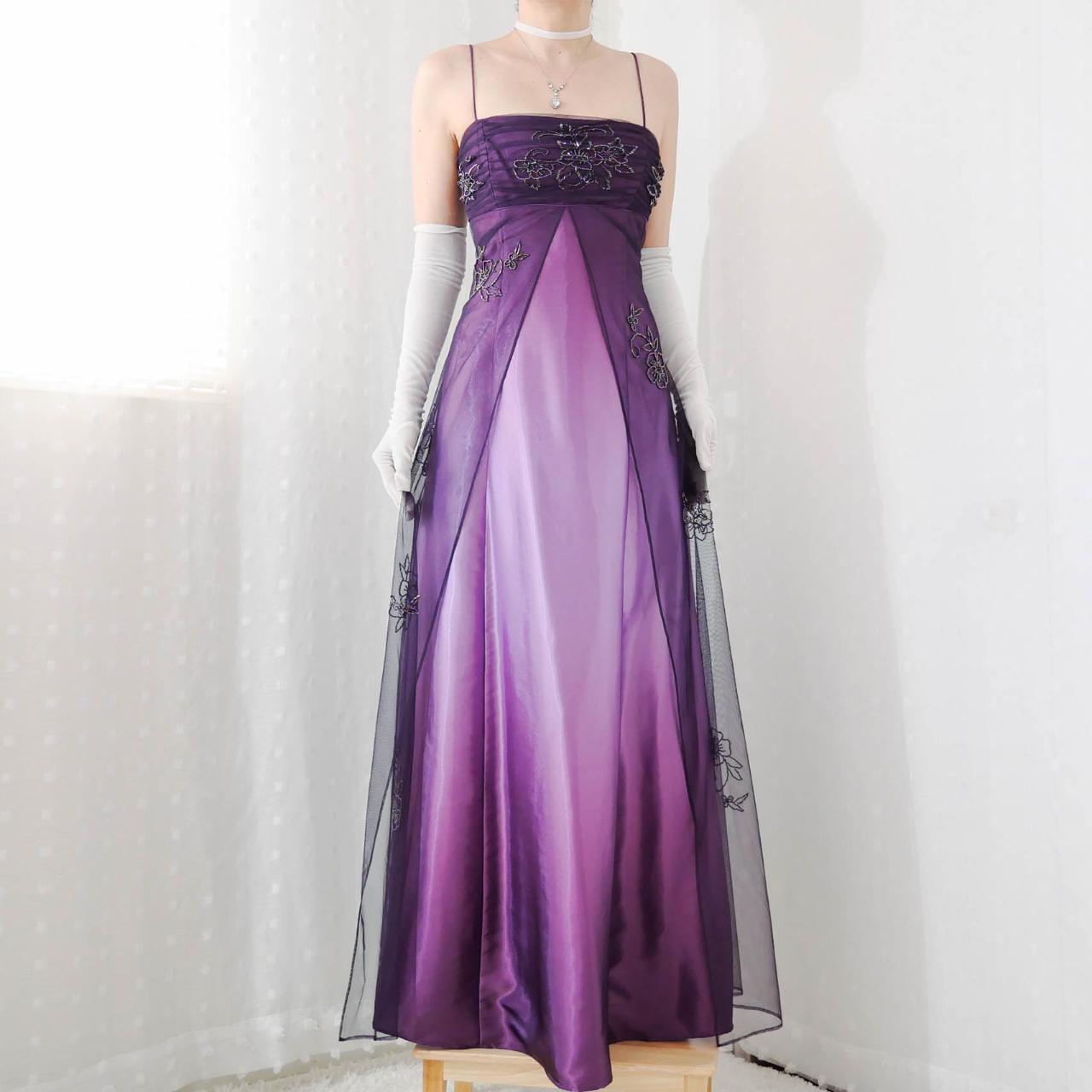 Robe de soirée longue en satin et tulle, dos nu, à lacets, élégante, dégradé de couleurs, perles exquises, bretelles spaghetti, violet, nv3669