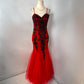 Rotes, exquisites, langes Chiffon-Ballkleid mit Perlen, NV5330