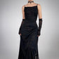 Robe de soirée longue et élégante en mousseline de soie, noire, brillante, vintage, à la mode, exquise, à bretelles spaghetti, à volants, robe de bal, robe de soirée, robe de bal nv3756