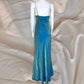 Blaues, glänzendes langes Retro-Kleid, Meerjungfrau, Fee, Y2K, 90er, formelles Ballkleid, Abendkleid, Bankettkleid, NV4574