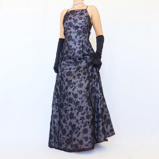 NiceVestidos - Robe de soirée longue en tulle violet à fleurs vintage exquises Nv5635