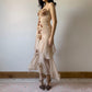 Romantisches hellbraunes, mit Perlen verziertes Chiffon-Ballkleid mit Blumenmuster, NV5363