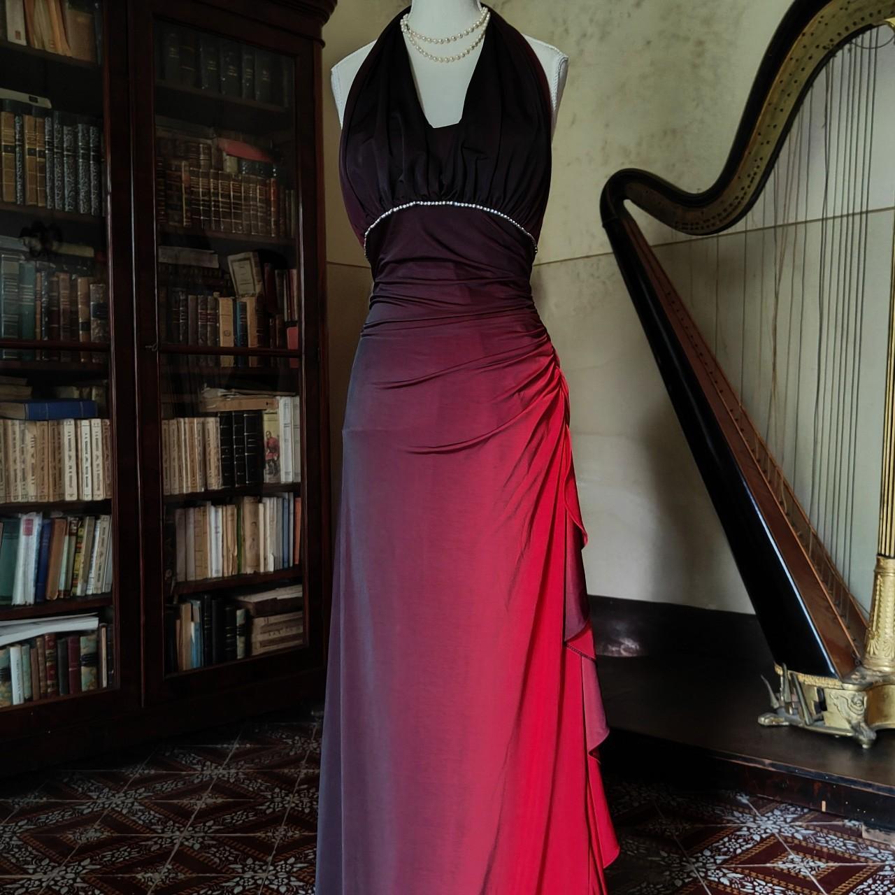 Robe de soirée longue en mousseline de soie, élégante et exquise, dégradée de couleur bordeaux, robe de soirée, robe de soirée nv3717