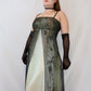 ✨ Empire Dress Vintage Green and Gold Floral Glitter Ombre Beaded High Waist Long Tulle Formal Prom Dress Evening Gown Party Dress nv4982