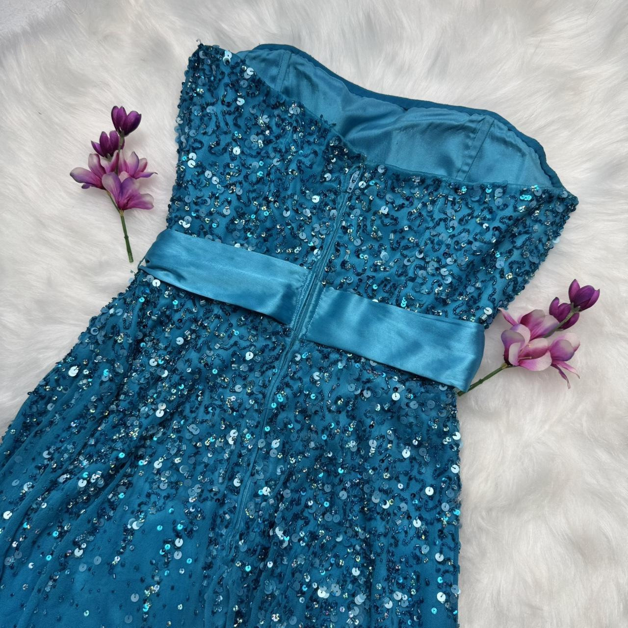 Blaues, exquisites, perlenbesetztes, kurzes Chiffon-Heimkehrkleid, Geburtstagspartykleid, NV5332