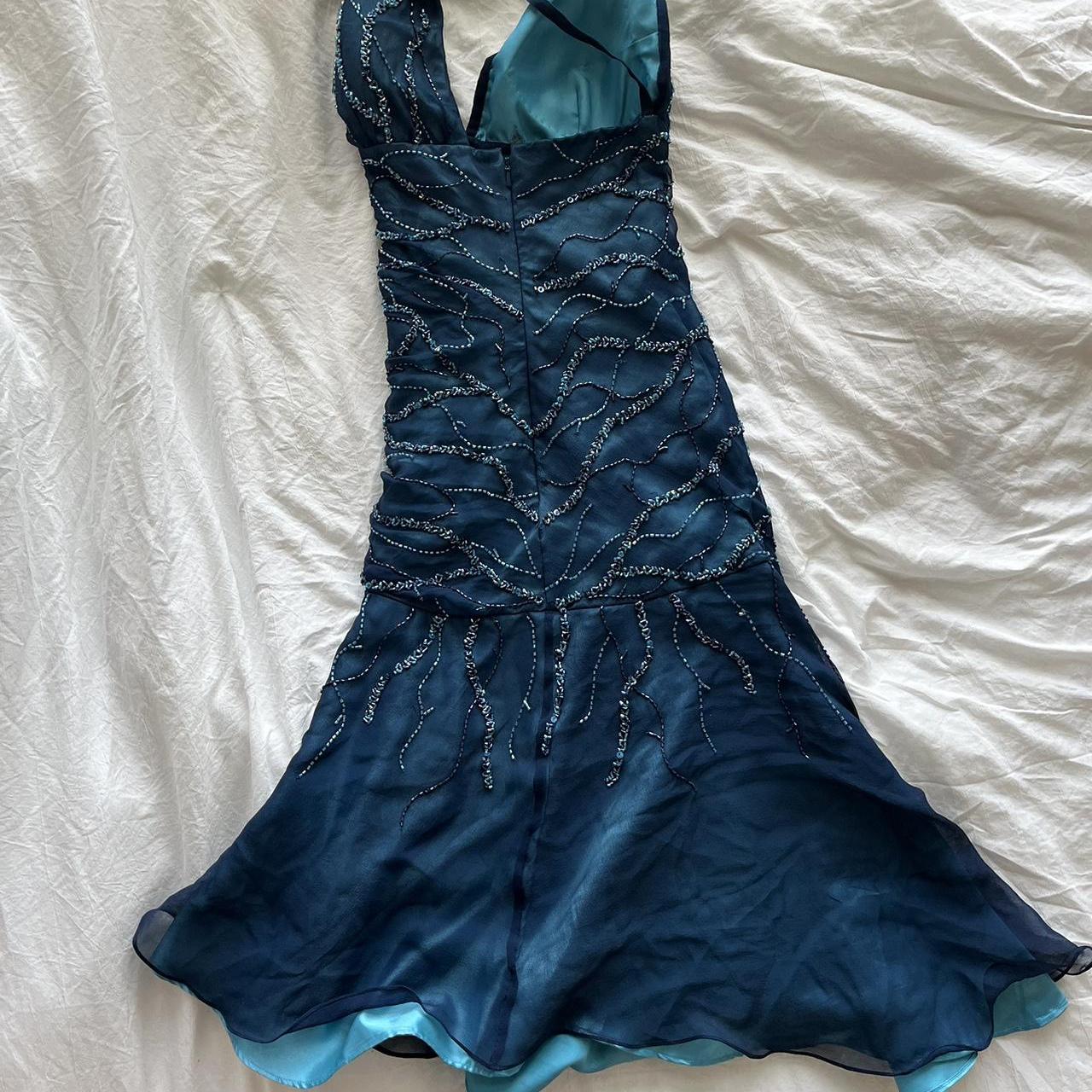 Marineblaues, kurzes, exquisites Chiffon-Heimkehrkleid mit Perlen, Partykleid nv5244