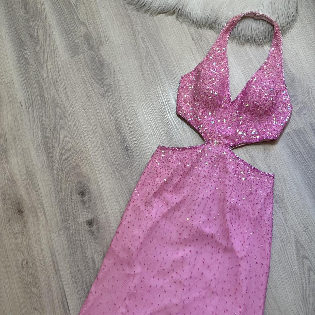 NiceVestidos - Rosa glänzendes, wunderschönes, charmantes, rückenfreies, langes Ballkleid aus Satin-Chiffon, formelles Abendkleid, NV5445