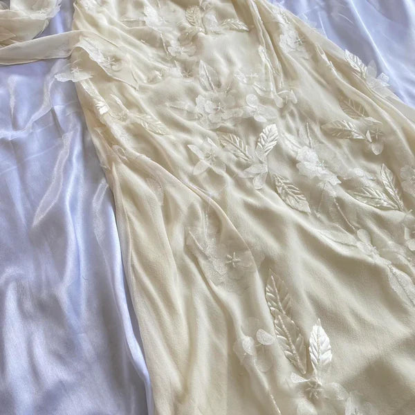 Robe de soirée longue en mousseline de soie, élégante, jaune clair, à bretelles florales, nv3519
