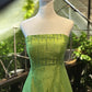 Robe de soirée longue en satin et tulle, élégante et raffinée, verte, élégante, perlée, pour fête d'anniversaire, nv3730