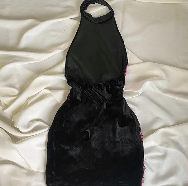 Robe de soirée courte élégante en velours rose vintage, robe de cocktail, robe de soirée ...