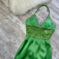 Robe de soirée longue en satin vert brillant et perlé, élégante et brillante, nv4562