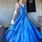 Blaues elegantes langes rückenfreies Satin-Ballkleid, Abendkleid, Partykleid, nv4215