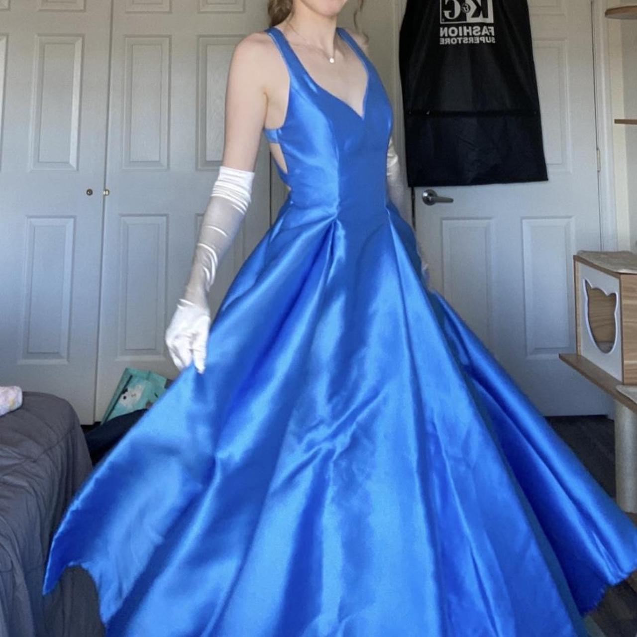 Blaues elegantes langes rückenfreies Satin-Ballkleid, Abendkleid, Partykleid, nv4215