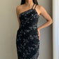 Robe de soirée longue en mousseline de soie, asymétrique épaule dénudée, perles exquises, marron/noir, nv3661