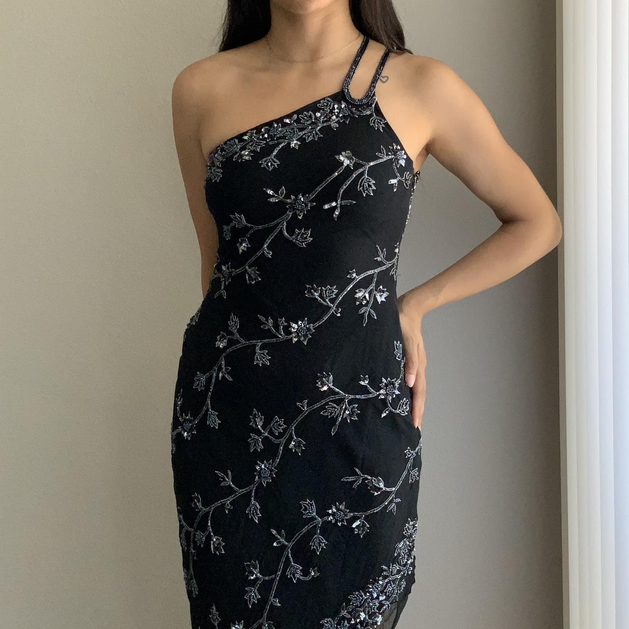 Robe de soirée longue en mousseline de soie, asymétrique épaule dénudée, perles exquises, marron/noir, nv3661