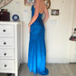 Blaues, funkelndes, langes Ballkleid mit Perlen, Abendkleid, Partykleid, nv4681