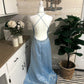 Hellblaues, atemberaubendes Cinderella-Kleid mit Pailletten und Perlen, funkelndem V-Ausschnitt, langes Satin-Ballkleid, Abendkleid, Partykleid, NV4253
