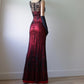 Rot Schwarz Vintage Mode Zarte Blumen Perlen Spitze Lange Tüll Satin Ballkleid Geburtstag Party Kleid Abendkleid Ballkleid nv3906