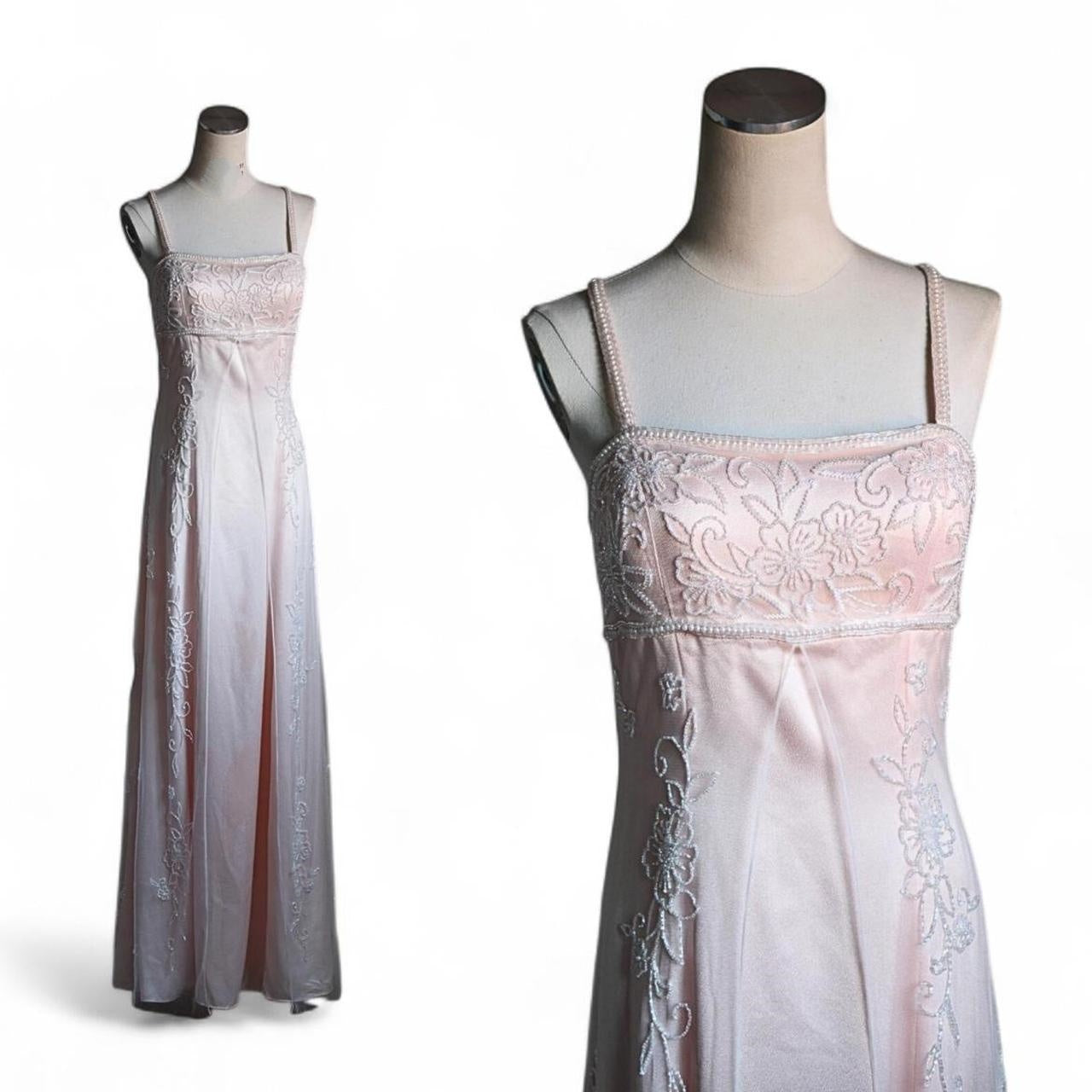 Hellrosa, exquisites, langes Chiffon-Feenkleid mit Perlen, Ballkleid NV5415