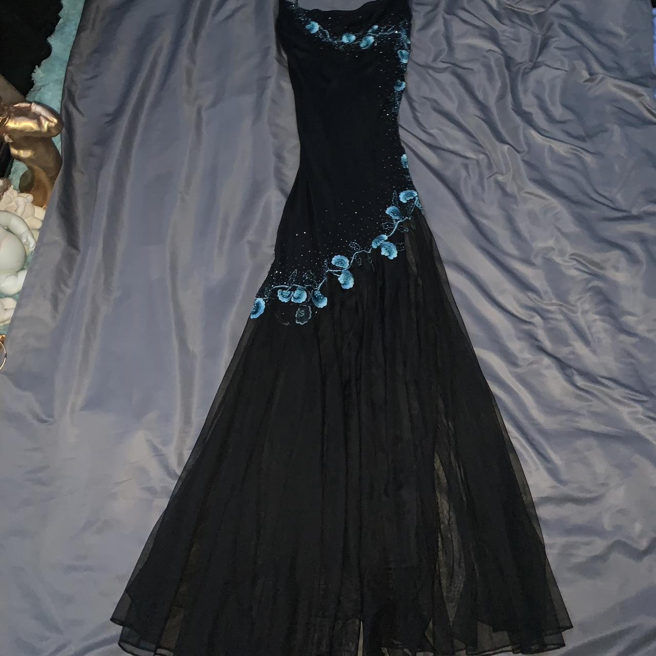 Black exquisite embroidered floral applique long chiffon ball gown evening dress nv3440