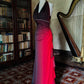 Robe de soirée longue en mousseline de soie, élégante et exquise, dégradée de couleur bordeaux, robe de soirée, robe de soirée nv3717