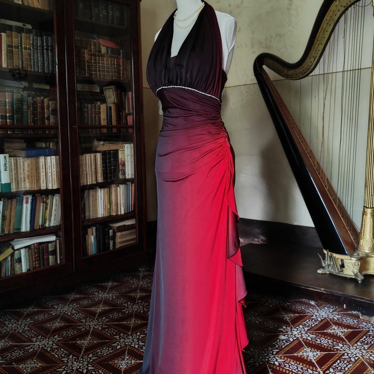 Robe de soirée longue en mousseline de soie, élégante et exquise, dégradée de couleur bordeaux, robe de soirée, robe de soirée nv3717