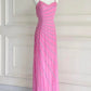 Robe de soirée vintage rose style bohème années 90, broderie de perles de cristal, décolleté en cœur, longue, robe de bal, robe de soirée, nv4409