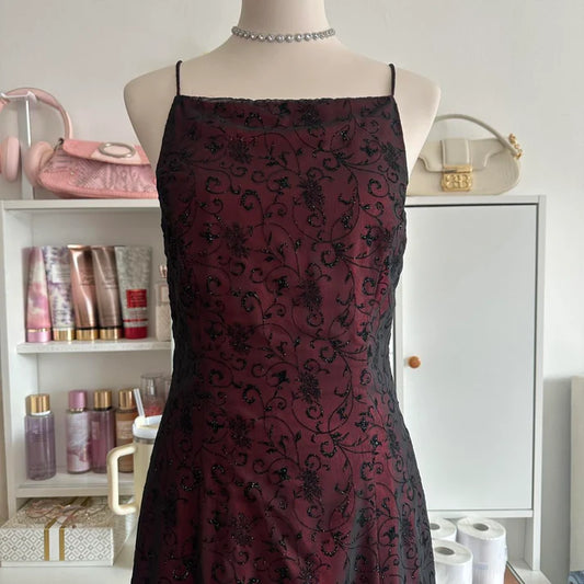 Rot Schwarz Purpurrotes Kleid Retro Mode Atemberaubend Elegant Exquisites Langes Tüll Gothic Ballkleid Abendkleid Geburtstagspartykleid Abschlussballkleid nv4250