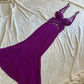 Purple Beaded Long Satin Ball Gown Evening Dress Party Dress Wedding Guest Dress nv4483